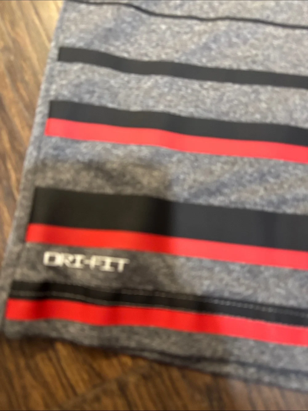 Nike Gray Short-Sleeve Polo with Black and Red Stripes